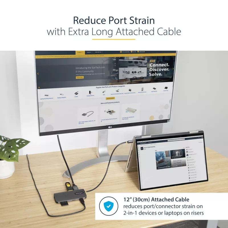StarTech.com USB-C universali jungtis, 4K 60Hz HDMI vaizdo išvestis, 3 prievadų 5 Gbps USB-A šakotuvas, 100 W USB maitinimo perdavimas / GbE / SD / MicroSD, 30 cm laidas, nešiojama nešiojamojo kompiuterio dokinimo stotelė