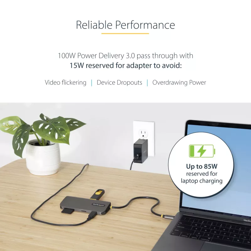 StarTech.com USB-C universali jungtis, 4K 60Hz HDMI vaizdo išvestis, 3 prievadų 5 Gbps USB-A šakotuvas, 100 W USB maitinimo perdavimas / GbE / SD / MicroSD, 30 cm laidas, nešiojama nešiojamojo kompiuterio dokinimo stotelė