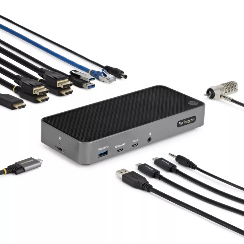 StarTech.com USB-C trijų monitorių dokavimo stotis - HDMI/DP trigubas 4k USB-C dokas - 5x USB šakotuvas - GbE - 100W PD - universali kelių monitorių dokavimo stotis - suderinama su Thunderbolt 3/4