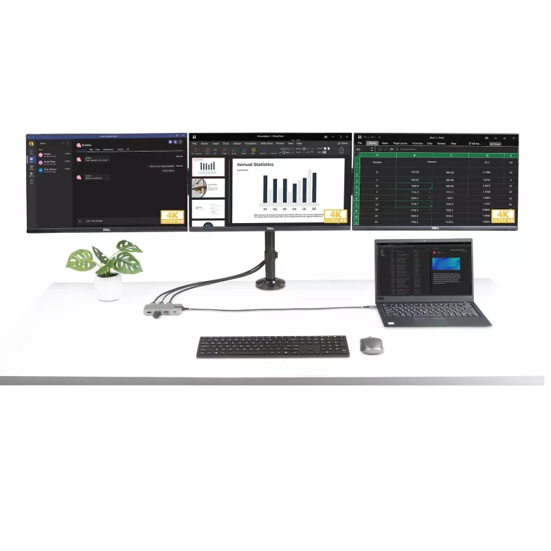 StarTech.com USB-C trigubo monitoriaus daugiafunkcis adapteris, dviguba 4K 60Hz + 4K 30Hz HDMI ir DisplayPort, 3 prievadų USB 10Gbps šakotuvas, 100W PD pralaidumas, GbE, kelioninė dokinė stotelė, Windows ir ChromeOS