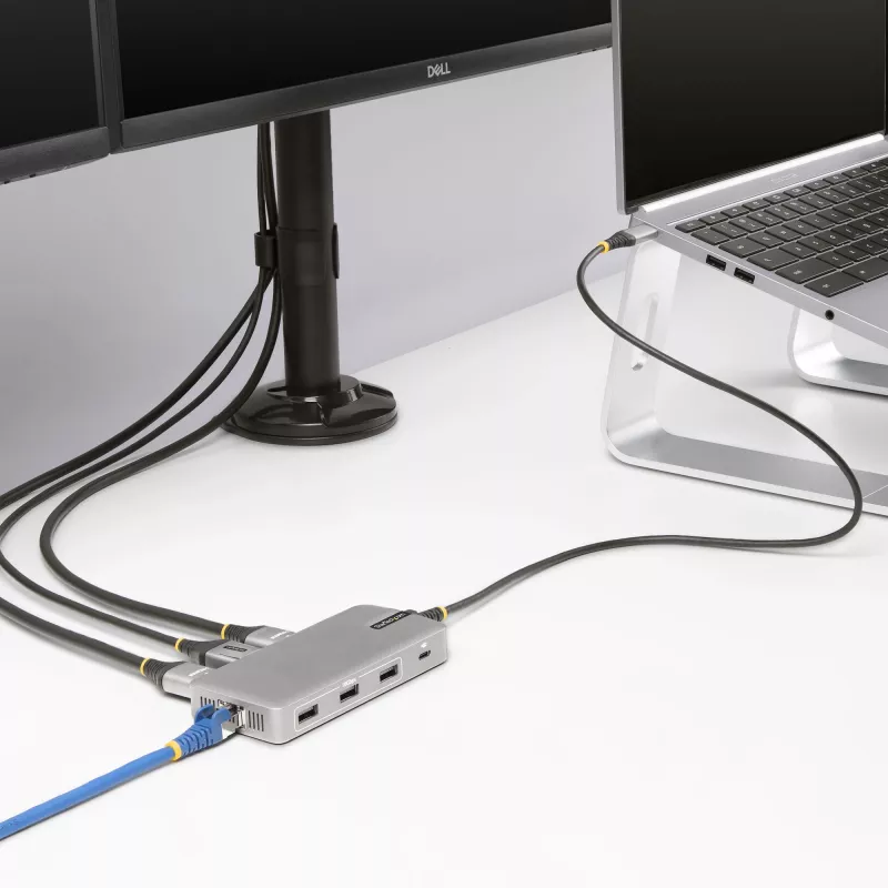 StarTech.com USB-C trigubo monitoriaus daugiafunkcis adapteris, dviguba 4K 60Hz + 4K 30Hz HDMI ir DisplayPort, 3 prievadų USB 10Gbps šakotuvas, 100W PD pralaidumas, GbE, kelioninė dokinė stotelė, Windows ir ChromeOS