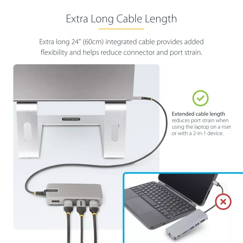 StarTech.com USB-C trigubo monitoriaus daugiafunkcis adapteris, dviguba 4K 60Hz + 4K 30Hz HDMI ir DisplayPort, 3 prievadų USB 10Gbps šakotuvas, 100W PD pralaidumas, GbE, kelioninė dokinė stotelė, Windows ir ChromeOS