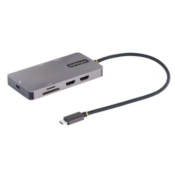 StarTech.com USB C daugiafunkcis adapteris, dviguba HDMI vaizdo išvestis, 4K 60Hz, 2 prievadų 5Gbps USB-A šakotuvas, 100W maitinimo perdavimas / GbE / SD / MicroSD, 12 col./30 cm laidas, kelioninis dokas, nešiojamojo kompiuterio prijungimo stotelė