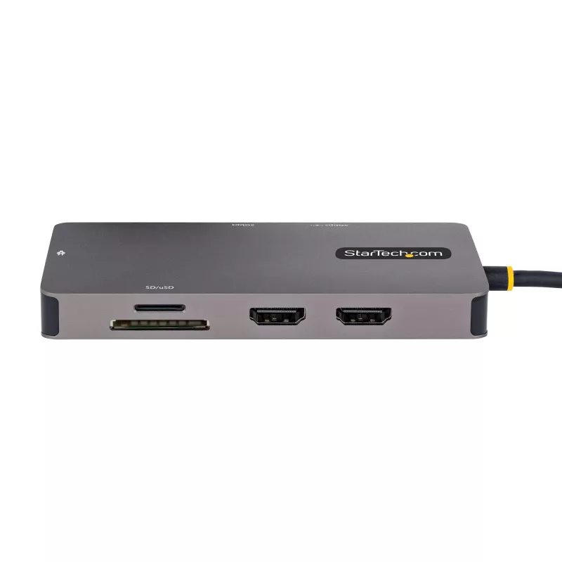 StarTech.com USB C daugiafunkcis adapteris, dviguba HDMI vaizdo išvestis, 4K 60Hz, 2 prievadų 5Gbps USB-A šakotuvas, 100W maitinimo perdavimas / GbE / SD / MicroSD, 12 col./30 cm laidas, kelioninis dokas, nešiojamojo kompiuterio prijungimo stotelė