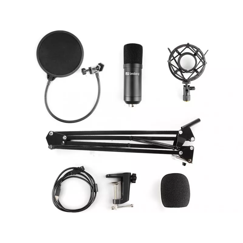 Sandberg Streamer USB mikrofonų rinkinys, Studijinis mikrofonas, -27 dB, 30 - 16000 Hz, 24 bitai, 96 kHz, Vienkryptis