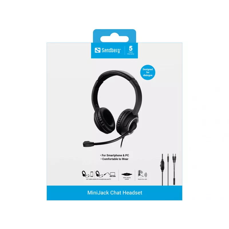 Sandberg MiniJack pokalbių ausinės, laidinės, skambučiams/muzikai, 20 - 20000 Hz, 180 g, ausinės, juodos