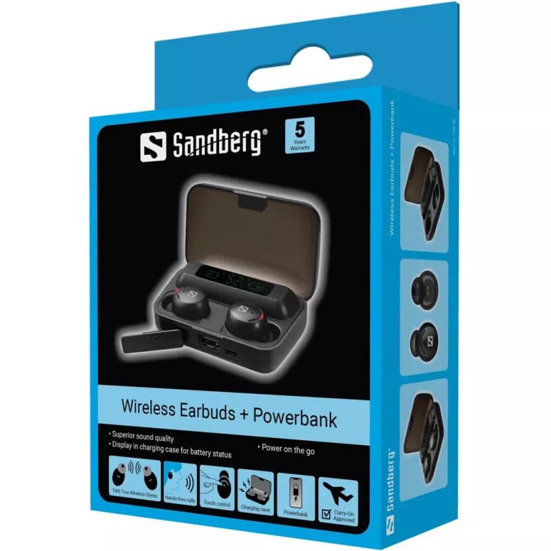 Sandberg Wireless Earbuds + Powerbank, True Wireless Stereo (TWS), 20 - 20000 Hz, Calls/Music, Headset, Juoda