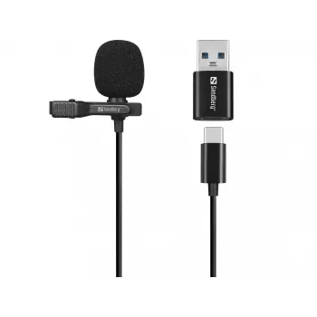 Sandberg Streamer USB prisegamas mikrofonas, petlichny/lavallier mikrofonas, -38 dB, 50–18000 Hz, 16 bitų, 48 kHz, 84 dB