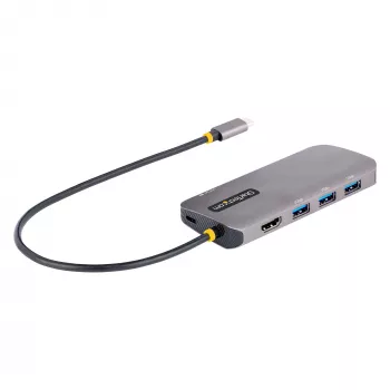 StarTech.com USB C kelių prievadų adapteris, 4K 60Hz HDMI vaizdo, 3 prievadų 5Gbps USB šakotuvas, 100W Power Delivery perdavimas, GbE, 12 colių/30 cm kabelis, Mini kelioninis dokas, nešiojamojo kompiuterio dokavimo stotelė