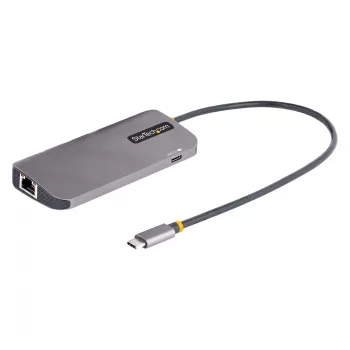 StarTech.com USB C kelių prievadų adapteris, 4K 60Hz HDMI vaizdo, 3 prievadų 5Gbps USB šakotuvas, 100W Power Delivery perdavimas, GbE, 12 colių/30 cm kabelis, Mini kelioninis dokas, nešiojamojo kompiuterio dokavimo stotelė