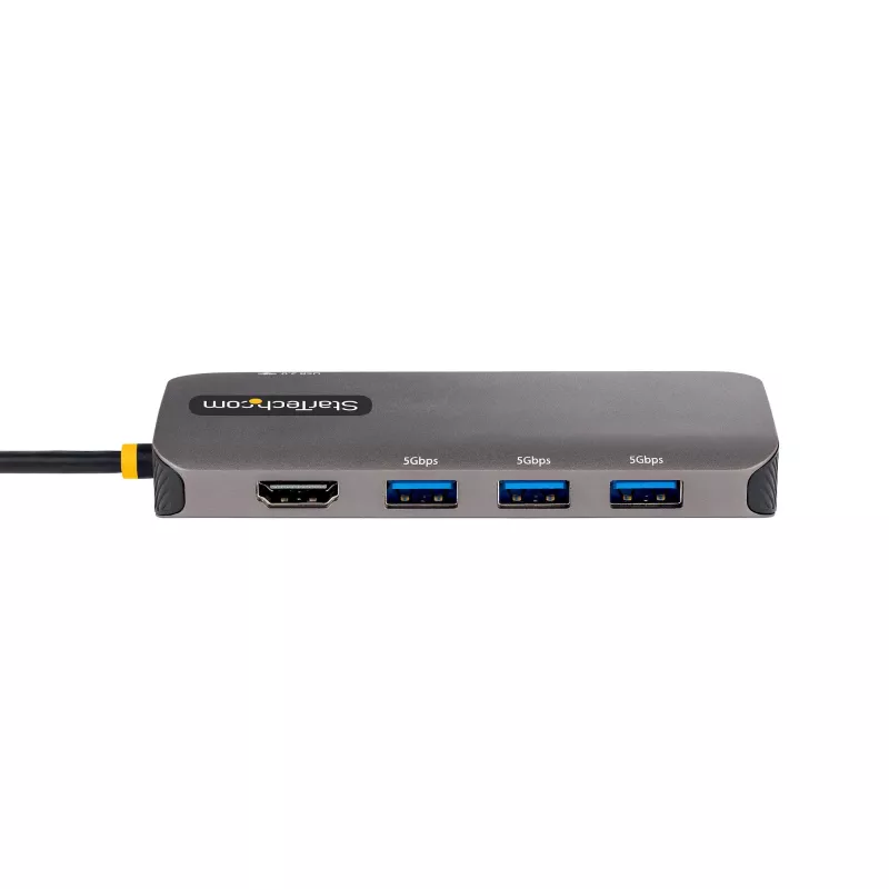 StarTech.com USB C kelių prievadų adapteris, 4K 60Hz HDMI vaizdo, 3 prievadų 5Gbps USB šakotuvas, 100W Power Delivery perdavimas, GbE, 12 colių/30 cm kabelis, Mini kelioninis dokas, nešiojamojo kompiuterio dokavimo stotelė