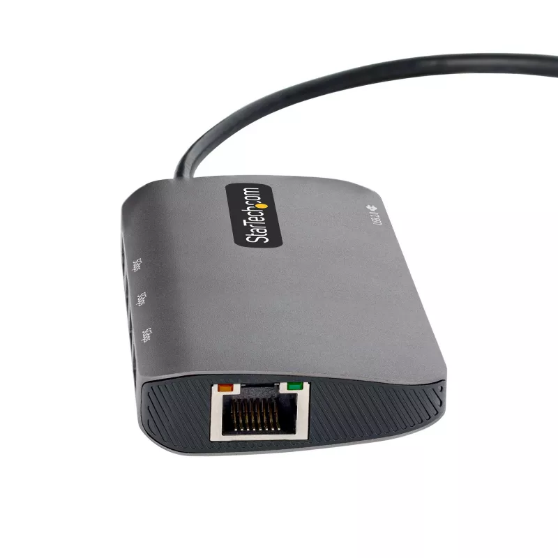 StarTech.com USB C kelių prievadų adapteris, 4K 60Hz HDMI vaizdo, 3 prievadų 5Gbps USB šakotuvas, 100W Power Delivery perdavimas, GbE, 12 colių/30 cm kabelis, Mini kelioninis dokas, nešiojamojo kompiuterio dokavimo stotelė