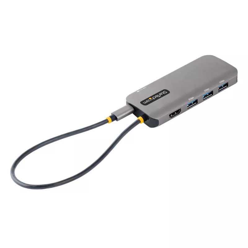 StarTech.com USB C kelių prievadų adapteris, 4K 60Hz HDMI vaizdo, 3 prievadų 5Gbps USB šakotuvas, 100W Power Delivery perdavimas, GbE, 12 colių/30 cm kabelis, Mini kelioninis dokas, nešiojamojo kompiuterio dokavimo stotelė