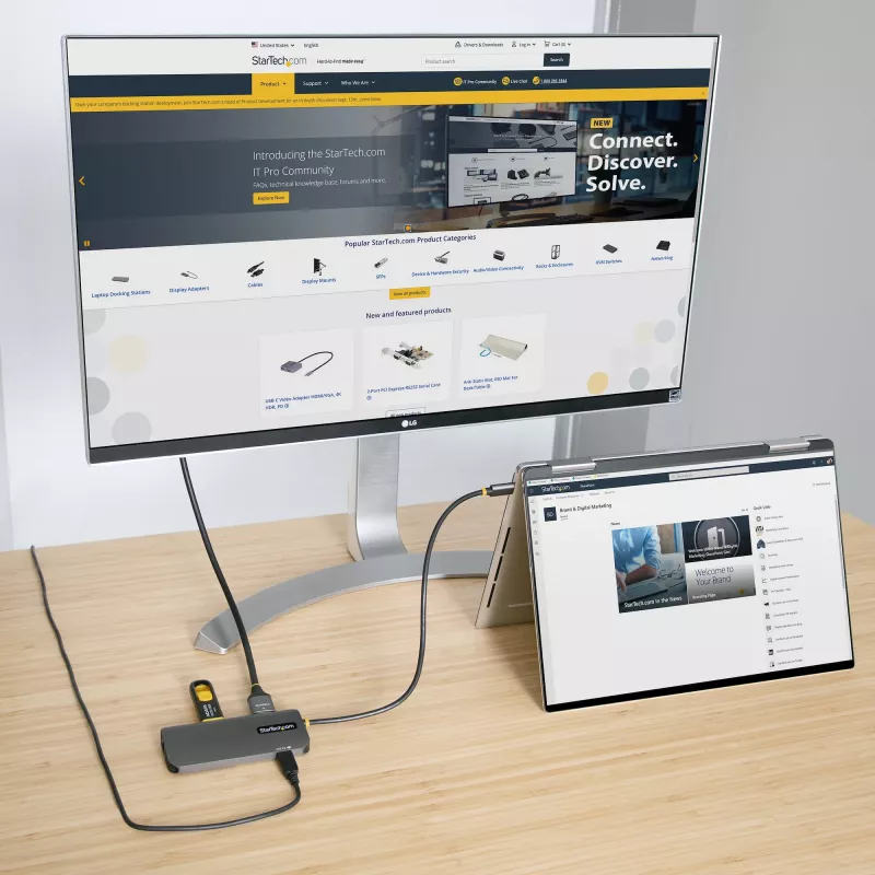 StarTech.com USB C kelių prievadų adapteris, 4K 60Hz HDMI vaizdo, 3 prievadų 5Gbps USB šakotuvas, 100W Power Delivery perdavimas, GbE, 12 colių/30 cm kabelis, Mini kelioninis dokas, nešiojamojo kompiuterio dokavimo stotelė