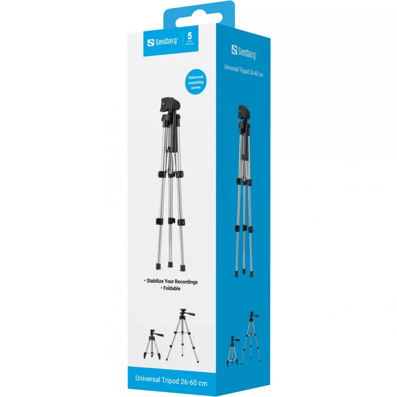 Sandberg Universal Tripod 26-60 cm, 3 kojelės, Juoda, Sidabrinė, 60 cm