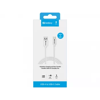 Sandberg USB-C 3.1 USB-A 3.0 1M, 1 m, USB A, USB C, USB 3.2 Gen 1 (3.1 Gen 1), kištukas/kištukas, balta