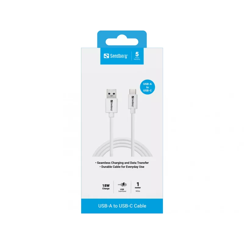 Sandberg USB-C 3.1 USB-A 3.0 1M, 1 m, USB A, USB C, USB 3.2 Gen 1 (3.1 Gen 1), kištukas/kištukas, balta