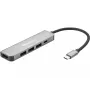 Sandberg USB-C dokas HDMI+3xUSB+PD 100W, Laidinis, USB 3.2 Gen 1 (3.1 Gen 1) Type-C, 100 W, Pilka, 4K Ultra HD, Aliuminis