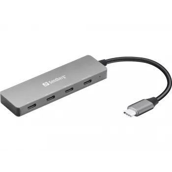 Sandberg USB-C į 4 USB-C šakotuvas, USB 3.2 Gen 1 (3.1 Gen 1) Type-C, USB 3.2 Gen 1 (3.1 Gen 1) Type-C, 10000 Mbit/s, Pilka, Aliuminis, 0,15 m