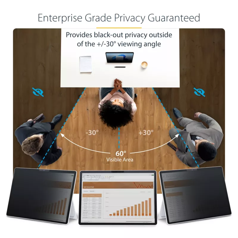 StarTech.com 4 krypčių privatumo ekranas 13 colių Surface Pro 8/9/X nešiojamajam kompiuteriui, vertikalios/gulsčios orientacijos, palaiko lietimą, +/- 30° matymo kampas, blokuoja iki 51 % mėlynos šviesos, anti-atspindžio danga