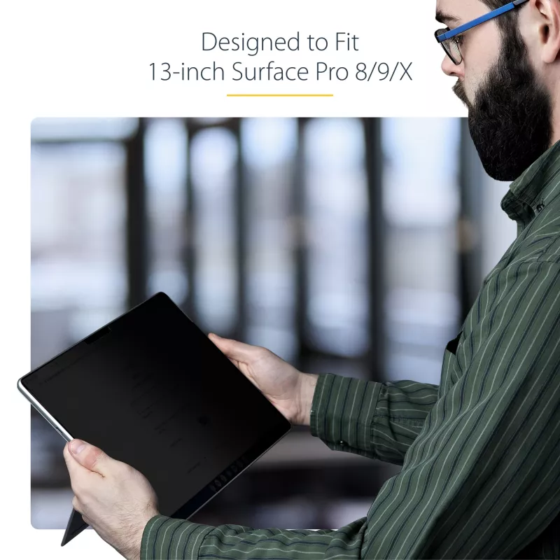 StarTech.com 4 krypčių privatumo ekranas 13 colių Surface Pro 8/9/X nešiojamajam kompiuteriui, vertikalios/gulsčios orientacijos, palaiko lietimą, +/- 30° matymo kampas, blokuoja iki 51 % mėlynos šviesos, anti-atspindžio danga