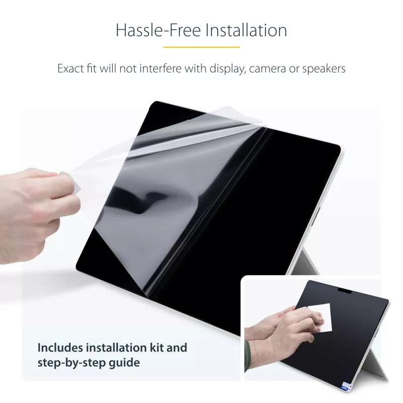StarTech.com 4 krypčių privatumo ekranas 13 colių Surface Pro 8/9/X nešiojamajam kompiuteriui, vertikalios/gulsčios orientacijos, palaiko lietimą, +/- 30° matymo kampas, blokuoja iki 51 % mėlynos šviesos, anti-atspindžio danga