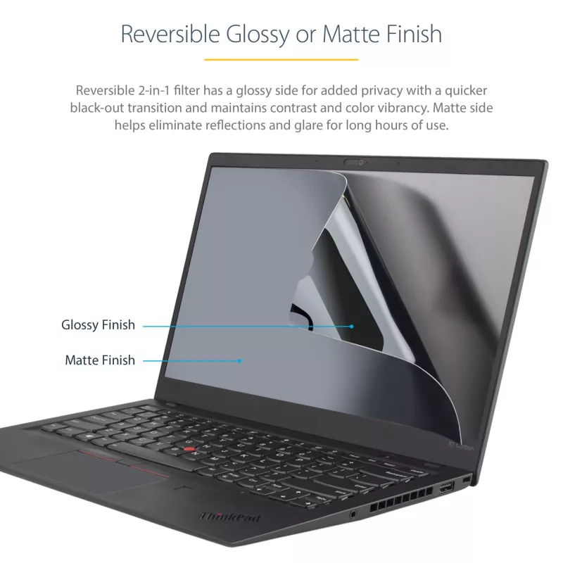 StarTech.com 14 colių nešiojamojo kompiuterio privatumo ekranas – anti-glare privatumo filtras plačiaekraniams (16:9) ekranams – nešiojamojo kompiuterio monitoriaus ekrano apsauga su 51 % mėlynos šviesos mažinimu – reversinės matinės/blizgios pusės