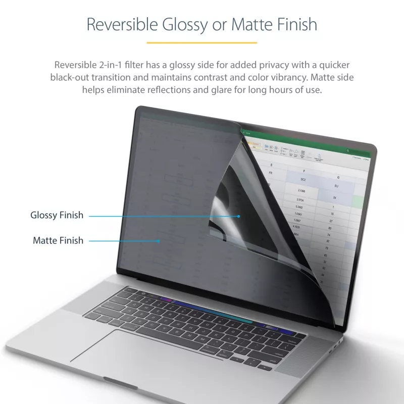 StarTech.com 14 colių MacBook Pro 21/23 nešiojamojo kompiuterio privatumo ekranas, akinimą mažinantis privatumo filtras su 51 % mėlynos šviesos mažinimu, monitoriaus ekrano apsauga su +/- 30° žiūrėjimo kampu, grįžtamos matinės/blizgios pusės