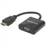 Manhattan HDMI į VGA keitiklio laidas, 1080p, 30 cm, kištukas į lizdą, „Micro-USB“ maitinimo įvesties prievadas papildomam maitinimui, jei reikia, juodas, trejų metų garantija, atitinka HD2VGAE2.