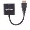Manhattan HDMI į VGA keitiklio laidas, 1080p, 30 cm, kištukas į lizdą, „Micro-USB“ maitinimo įvesties prievadas papildomam maitinimui, jei reikia, juodas, trejų metų garantija, atitinka HD2VGAE2.