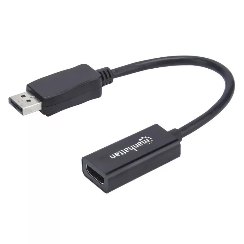Manhattan DisplayPort 1.1 į HDMI adapterio kabelis, 1080p@60Hz, kištukas į lizdą, juoda, kabelis 15 cm, DP su skląsčiu, nebidirekcinis, trejų metų garantija, atitinka DP2HDMI