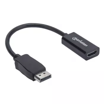 Manhattan DisplayPort 1.1 į HDMI adapterio kabelis, 1080p@60Hz, kištukas į lizdą, juoda, kabelis 15 cm, DP su skląsčiu, nebidirekcinis, trejų metų garantija, atitinka DP2HDMI