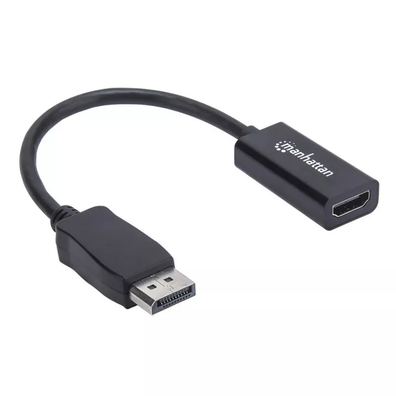 Manhattan DisplayPort 1.1 į HDMI adapterio kabelis, 1080p@60Hz, kištukas į lizdą, juoda, kabelis 15 cm, DP su skląsčiu, nebidirekcinis, trejų metų garantija, atitinka DP2HDMI