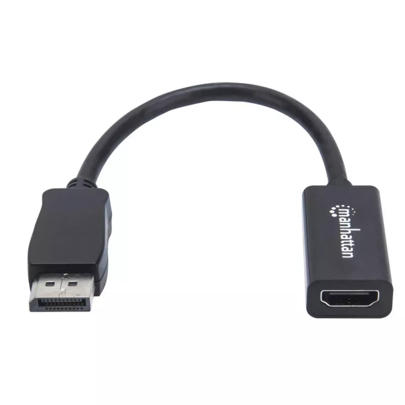 Manhattan DisplayPort 1.1 į HDMI adapterio kabelis, 1080p@60Hz, kištukas į lizdą, juoda, kabelis 15 cm, DP su skląsčiu, nebidirekcinis, trejų metų garantija, atitinka DP2HDMI