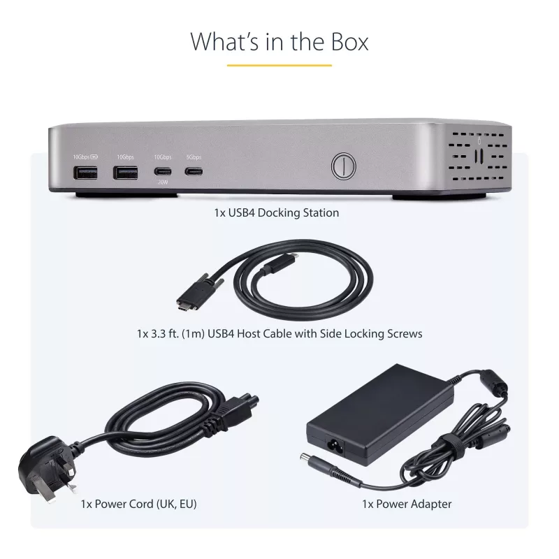 „StarTech.com“ dviejų monitorių USB4 prijungimo stotelė, dviguba 4K 120 Hz arba viena 8K 60 Hz HDMI, 100 W nešiojamojo kompiuterio įkrovimas, 2,5 GbE, USB-C kelių monitorių dokas, be tvarkyklių