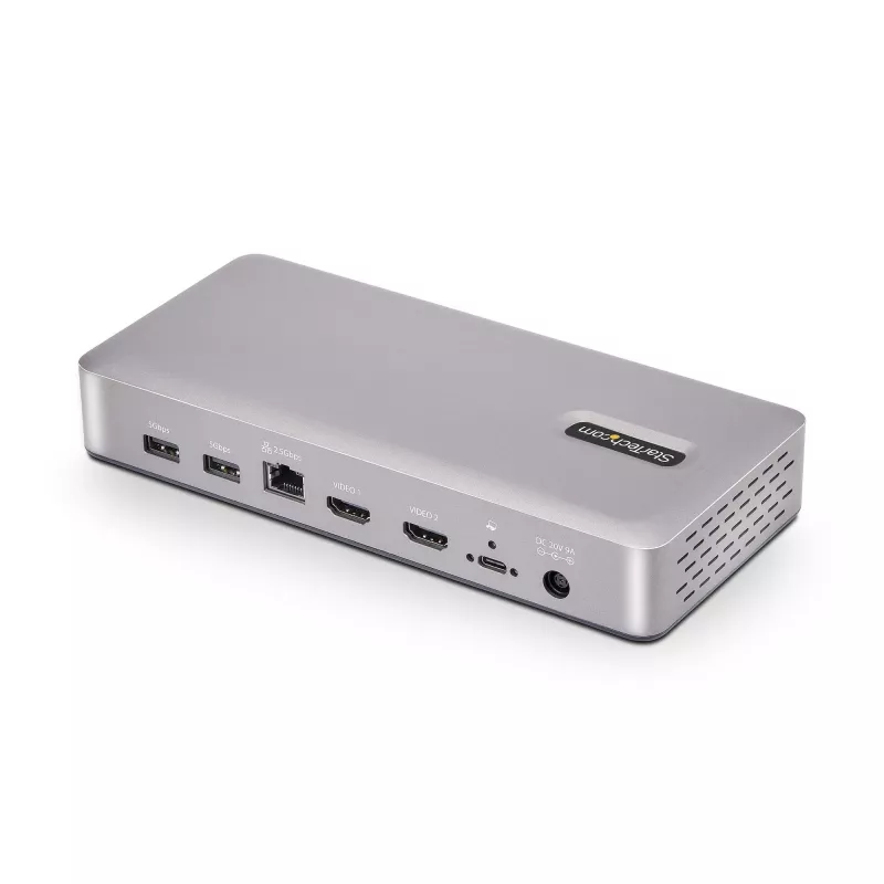 „StarTech.com“ dviejų monitorių USB4 prijungimo stotelė, dviguba 4K 120 Hz arba viena 8K 60 Hz HDMI, 100 W nešiojamojo kompiuterio įkrovimas, 2,5 GbE, USB-C kelių monitorių dokas, be tvarkyklių
