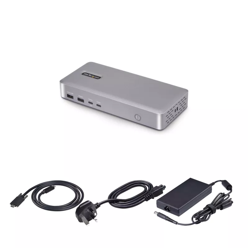 „StarTech.com“ dviejų monitorių USB4 prijungimo stotelė, dviguba 4K 120 Hz arba viena 8K 60 Hz HDMI, 100 W nešiojamojo kompiuterio įkrovimas, 2,5 GbE, USB-C kelių monitorių dokas, be tvarkyklių