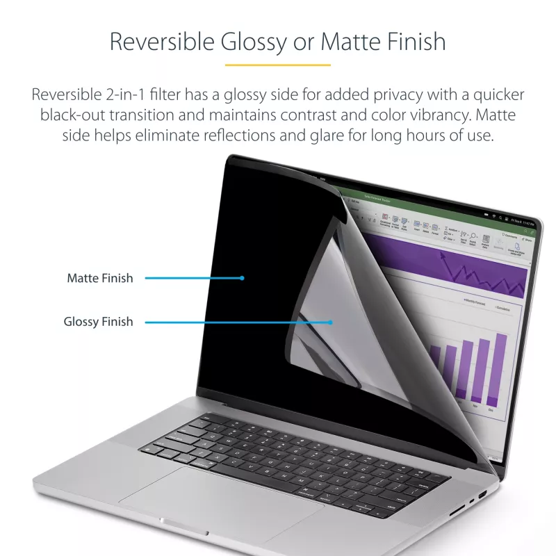StarTech.com 16 colių MacBook Pro 21/23 nešiojamojo kompiuterio privatumo ekranas, nuimamas ir apverčiamas apsaugos nuo akinimo privatumo filtras, magnetinis nešiojamojo kompiuterio ekrano apsauga su 51 % mėlynos šviesos sumažinimu