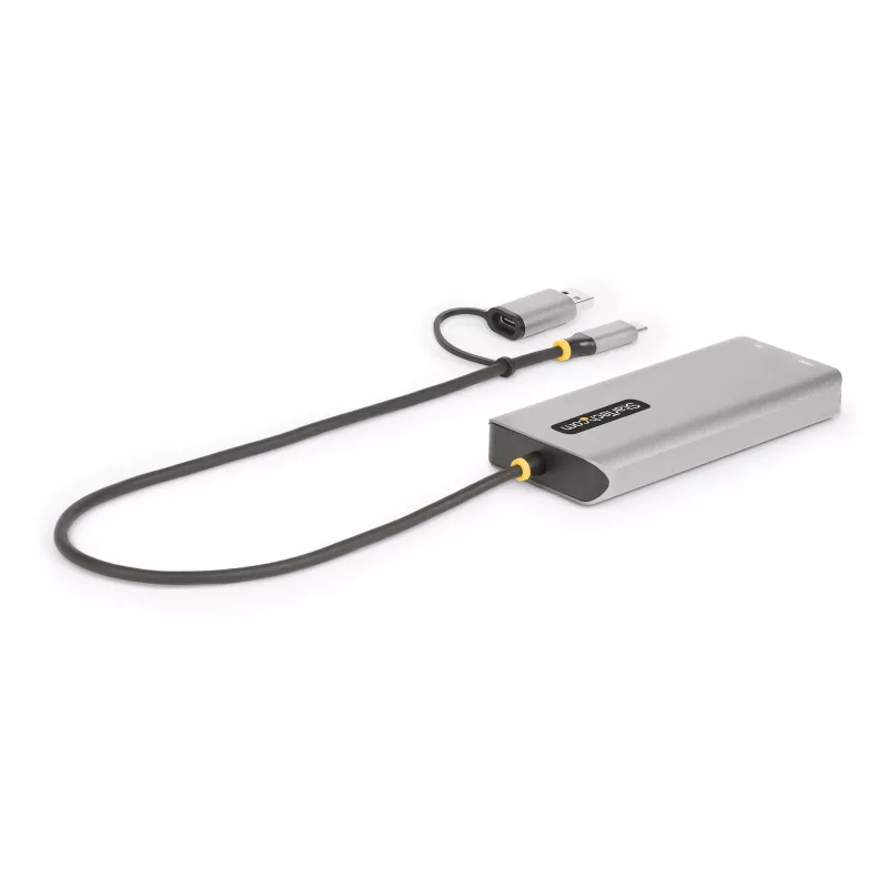 StarTech.com USB-C daugiafunkcis adapteris su prijungtu USB-C į USB-A keitikliu, du HDMI (4K30Hz/1080p60Hz), 3x USB-A 5Gbps, mini kelionių dokas, nešiojamojo kompiuterio prijungimo stotelė, 1,3 pėdos / 40 cm laidas