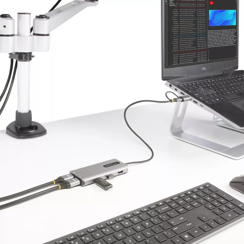 StarTech.com USB-C daugiafunkcis adapteris su prijungtu USB-C į USB-A keitikliu, du HDMI (4K30Hz/1080p60Hz), 3x USB-A 5Gbps, mini kelionių dokas, nešiojamojo kompiuterio prijungimo stotelė, 1,3 pėdos / 40 cm laidas