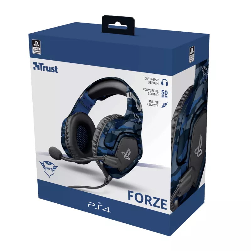 Trust GXT 488 Forze PS4 ausinės laidinės ant galvos juostos žaidimams juodos, mėlynos