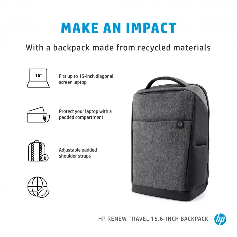 HP Renew Travel 15,6 colio kuprinė, Kuprinė, 650 g