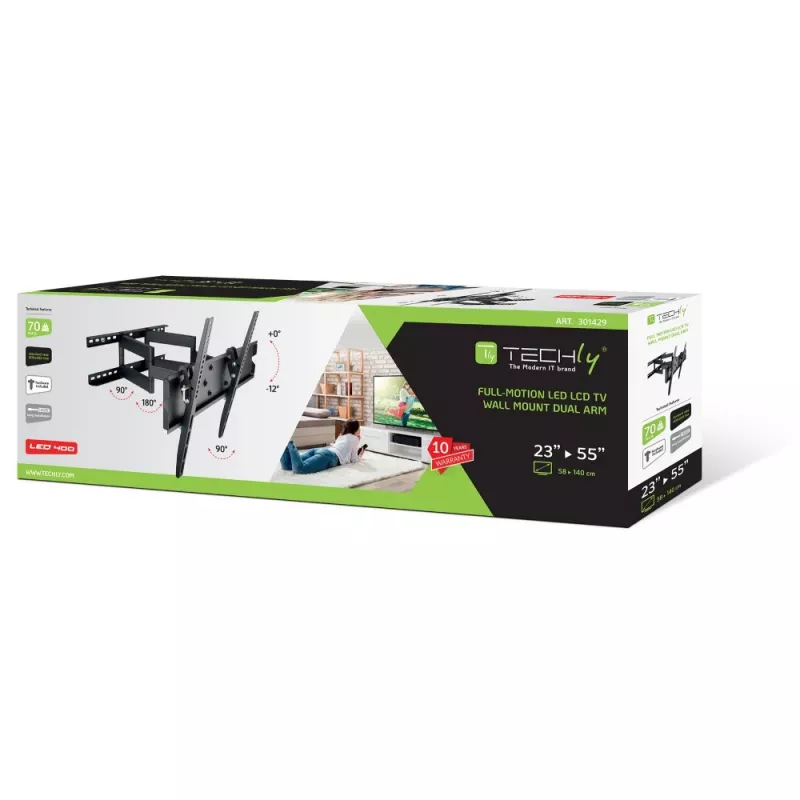 Techly 23-55 colių sieninis laikiklis LED TV LCD pilno judėjimo dviguba ranka” ICA-PLB 147M