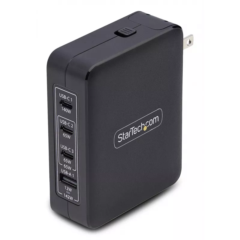 StarTech.com 140W USB-C sieninis įkroviklis, 3x USB-C/1x USB-A, PD 3.1 tarptautinis GaN maitinimo adapteris, skirtas MacBook / Dell XPS / Inspiron