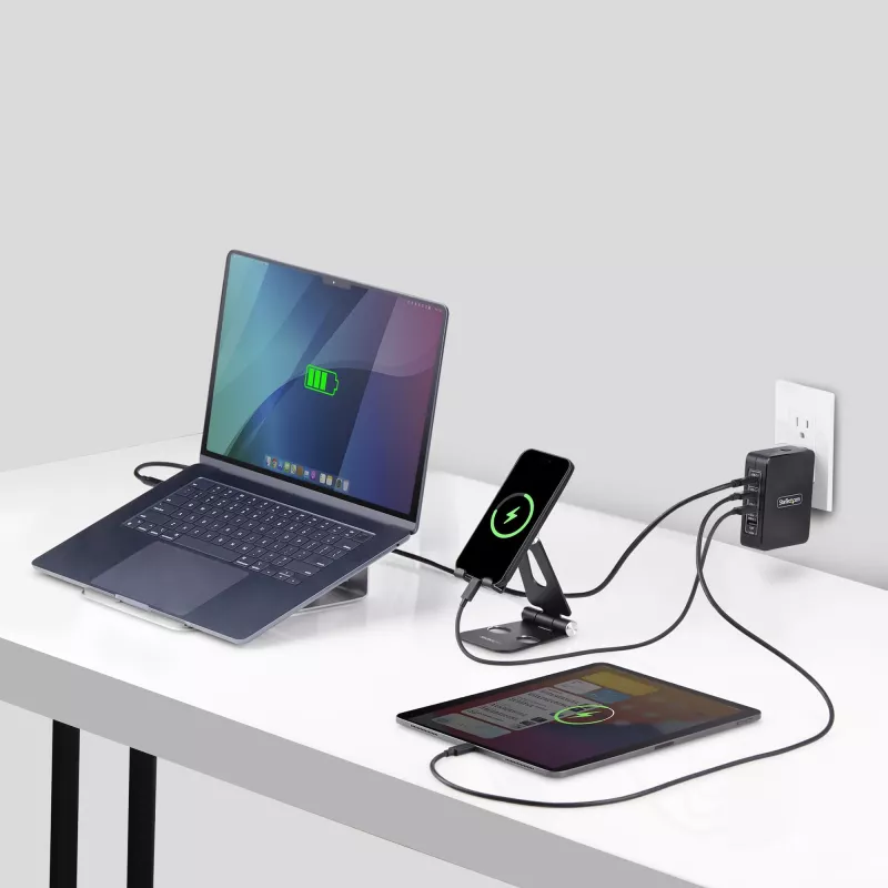 StarTech.com 140W USB-C sieninis įkroviklis, 3x USB-C/1x USB-A, PD 3.1 tarptautinis GaN maitinimo adapteris, skirtas MacBook / Dell XPS / Inspiron