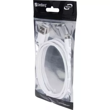 Sandberg USBLightning MFI 1m SAVER, 1 m, Lightning, USB A, vyriška, vyriška, balta