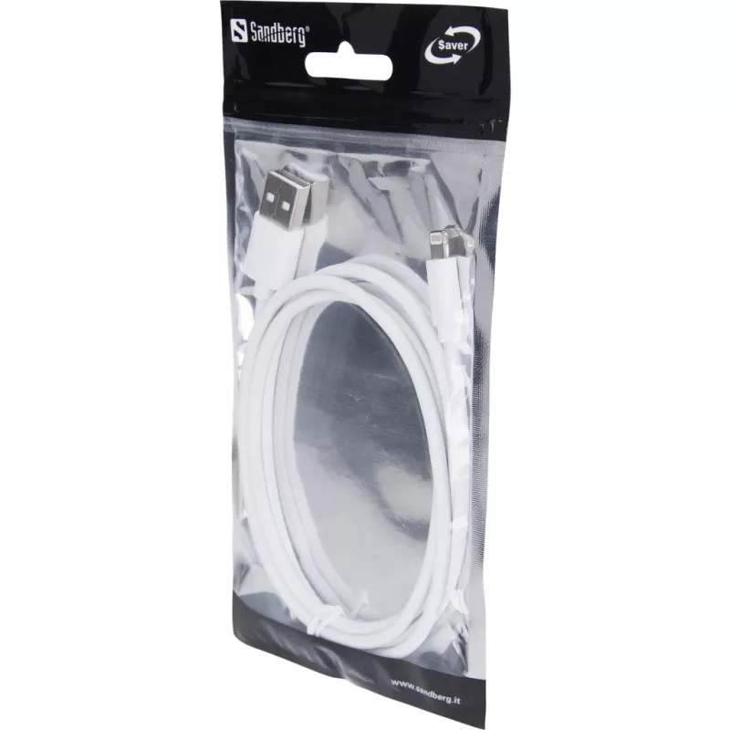 Sandberg USBLightning MFI 1m SAVER, 1 m, Lightning, USB A, vyriška, vyriška, balta