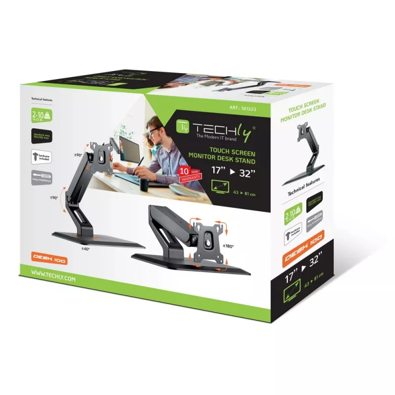Techly ICA-LCD 35TS monitoriaus laikiklis / stovas 81,3 cm (32 colių) Stalinis Juodas
