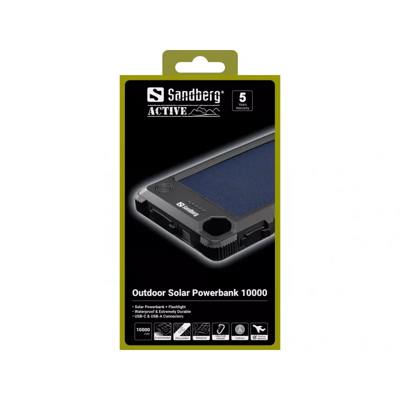 Sandberg Outdoor Solar Powerbank 10000, 10000 mAh, juoda