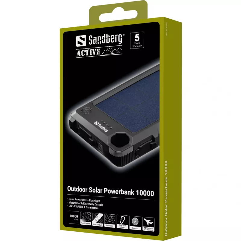 Sandberg Outdoor Solar Powerbank 10000, 10000 mAh, juoda